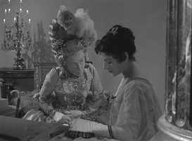 The Queen of Spades; the Countess Ranevskaya (Dame Edith Evans) has high expectations of her orphaned ward Lizavetta Ivanova (Yvonne Mitchell).