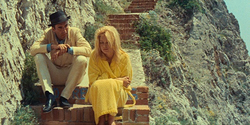 Le Mépris (Contempt); on the island of Capri, Paul (Michel Piccoli) pleads with Camille (Brigitte Bardot).