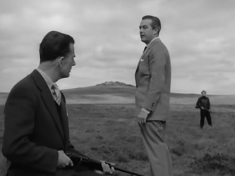 Circle of Danger; Clay Douglas (Ray Milland) finds himself outflanked by Sholto Lewis (Marius Goring) and his former commanding officer Hamish McArran (Hugh Sinclair).